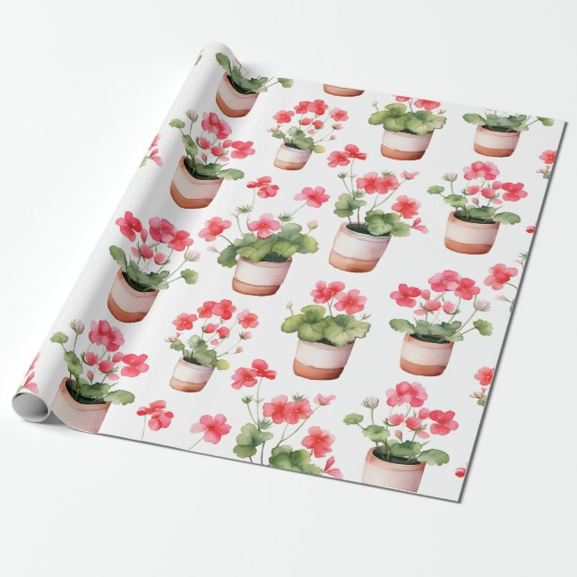 Papier Cadeau Pots de géranium mignons (Déroulé)