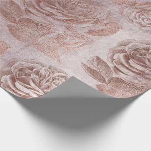 Papier Cadeau Poudre à rougir métallique florale Rose rose Ros