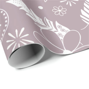 Papier Cadeau poudrele paislies plumes fleurs lilas TOUTE couleu