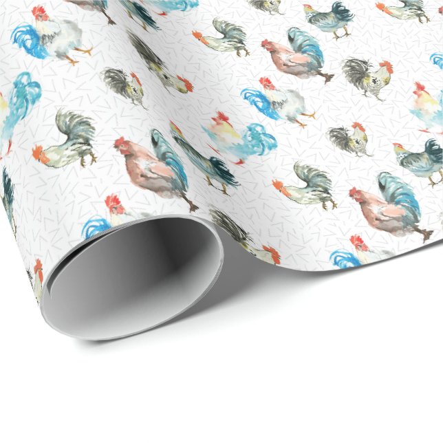 Papier Cadeau Poules de campagne amoureuses de poulets (Coin rond)