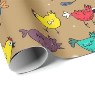Papier Cadeau Poules en mode Noël #or