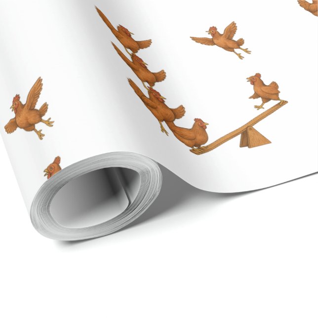 Papier Cadeau Poules guillerettes escadron d'acrobates (Coin rond)