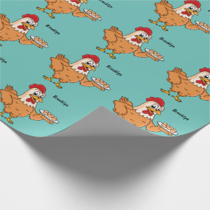 Papier Cadeau Poulet avec oeufs sur plaque de dessin animé