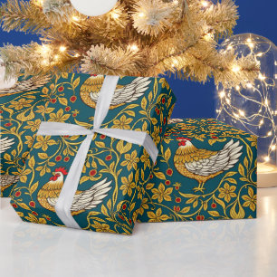 Papier Cadeau Poulet doré Moyen-Age modèle floral