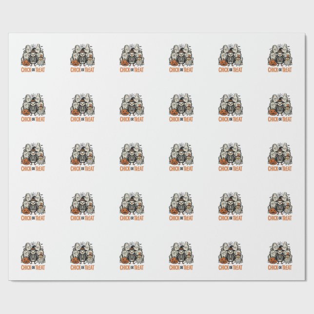 Papier Cadeau Poulet drôle ou traiter Graphique de poulet Hallow (Plat)