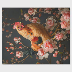 Papier Cadeau Poulet entouré de fleurs roses Découpage