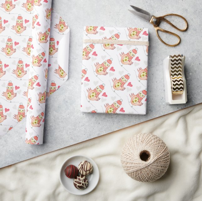 Papier Cadeau Poulet mignon amoureux (Artisanat)