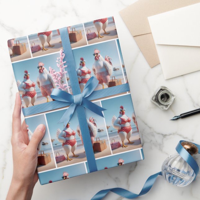 Papier Cadeau Poulet Sur La Plage (Cadeaux)