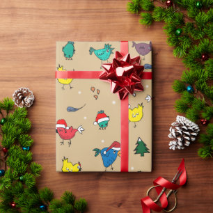 Papier Cadeau Poulets de Noël léger or