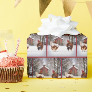 Papier Cadeau Poulets En Neige