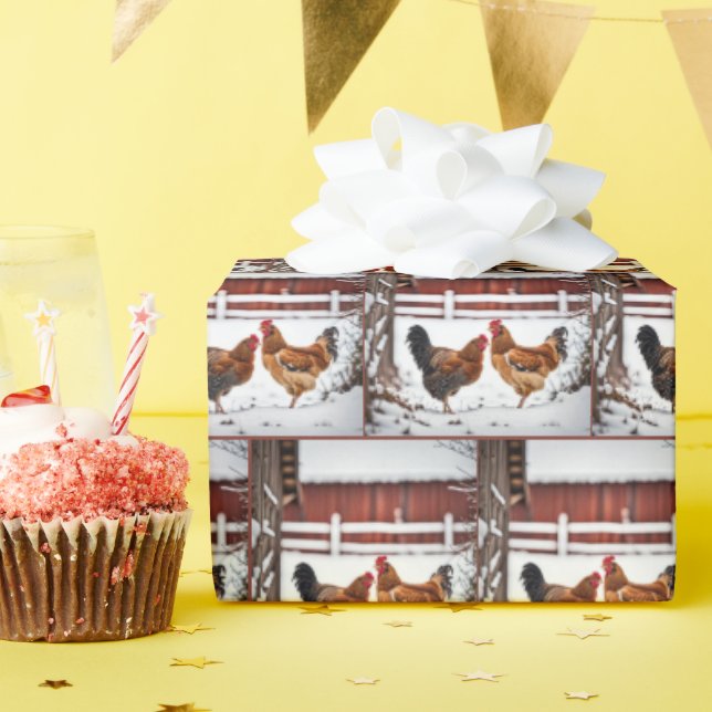 Papier Cadeau Poulets En Neige (Fête d'anniversaire)