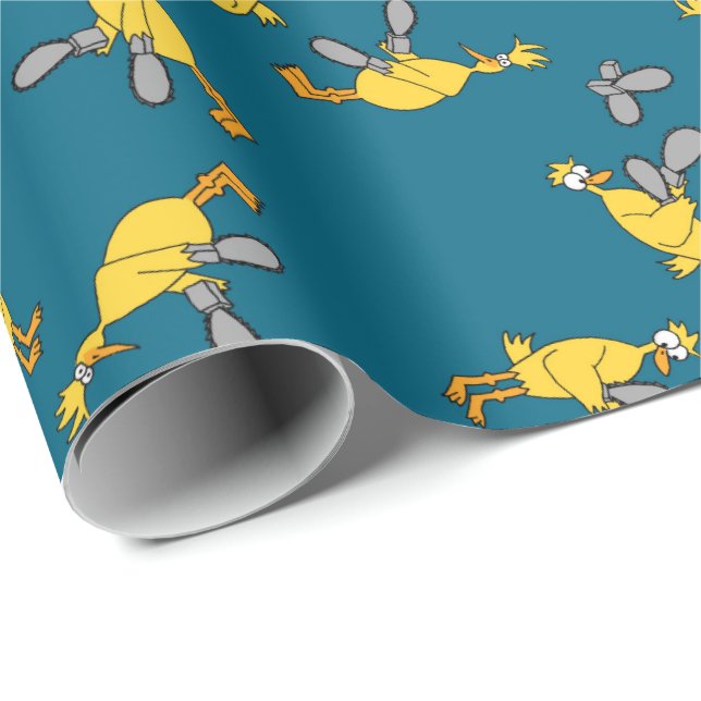 Papier Cadeau Poulets et tronçonneuses bleus (Coin rond)