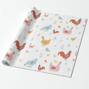 Papier Cadeau Poulets Mignons Poules et Poussins
