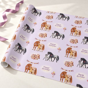 Papier Cadeau Pouliche et poulain Appaloosa Anniversaire lilas