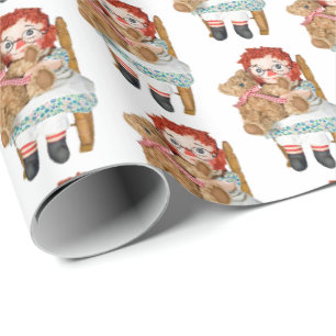 Papier Cadeau poupée de vieux chiffon avec ours en peluche