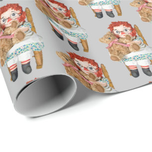 Papier Cadeau poupée de vieux chiffon avec ours en peluche