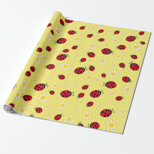 Papier Cadeau poupée mignonne et marguerite motif jaune