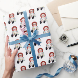 Papier Cadeau Poupée rétro Raggedy Ann avec des marguerites