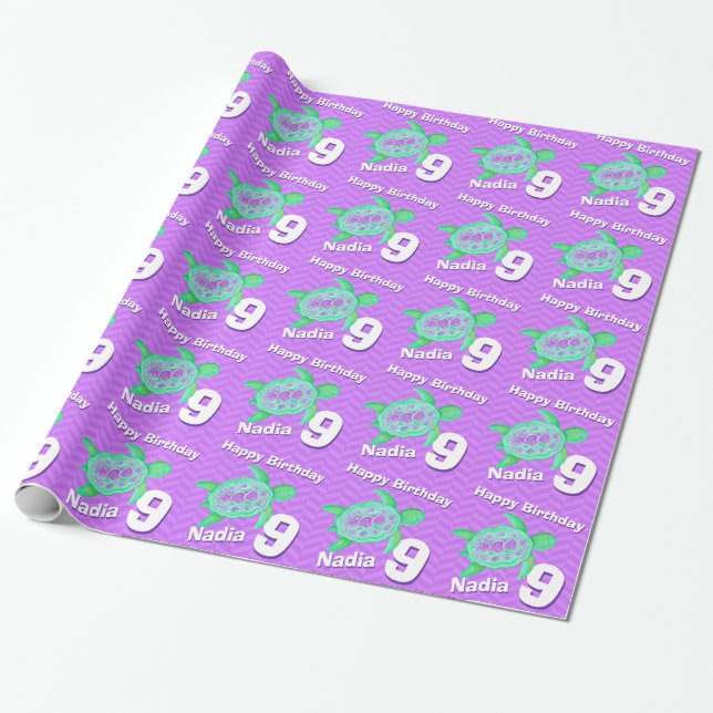 Papier cadeau pour 9ème anniversaire thème tortue (Déroulé)
