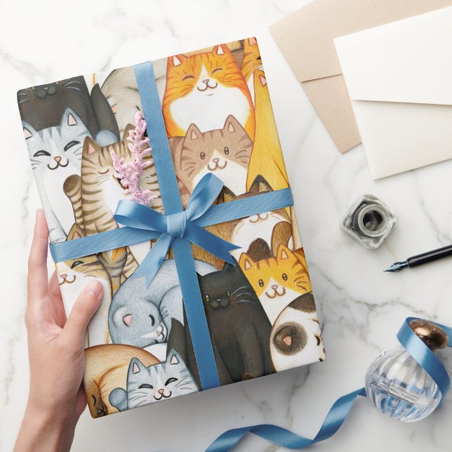 Papier cadeau pour amateurs de chats avec une foul (Cute Cat Crowd Wrapping Paper for Cat Lovers)