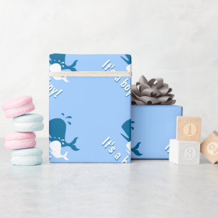 Papier cadeau pour baby shower baleine bleue