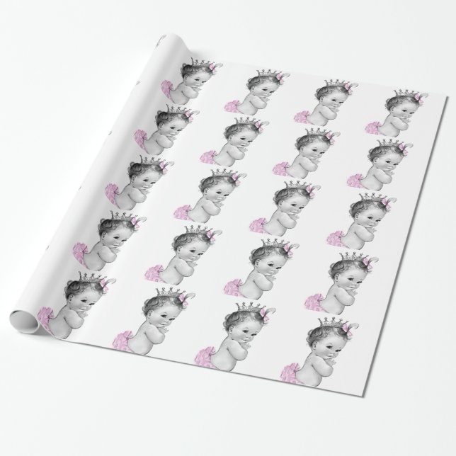 Papier cadeau pour Baby Shower Fille Princesse Ros (Déroulé)