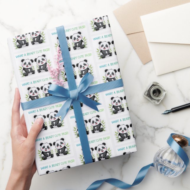 Papier cadeau pour jumeaux bébé ours panda, Shower (Cadeaux)