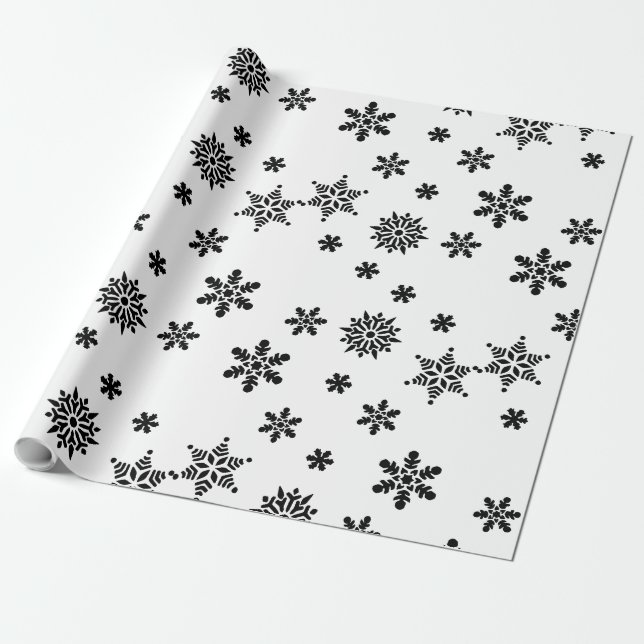 Papier cadeau pour les flocons de neige noirs et b (Déroulé)