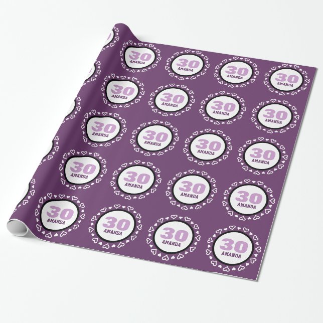 Papier Cadeau POURPRE avec le nom fait sur commande V6 de 30ème (Déroulé)