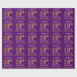Papier Cadeau Pourpre, or "JOYEUX 10ème ANNIVERSAIRE " de Faux