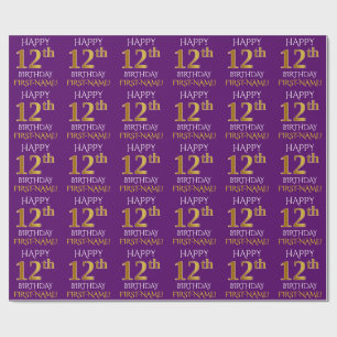 Papier Cadeau Pourpre, or "JOYEUX 12ème ANNIVERSAIRE " de Faux