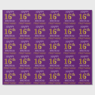 Papier Cadeau Pourpre, or "JOYEUX 16ème ANNIVERSAIRE " de Faux