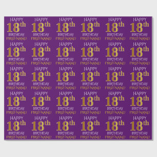 Papier Cadeau Pourpre, or "JOYEUX 18ème ANNIVERSAIRE " de Faux