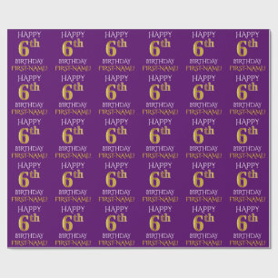 Papier Cadeau Pourpre, or "JOYEUX 6ème ANNIVERSAIRE " de Faux