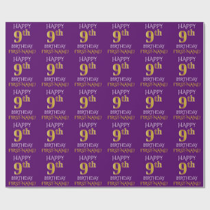 Papier Cadeau Pourpre, or "JOYEUX 9ème ANNIVERSAIRE " de Faux