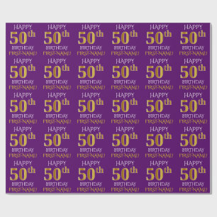 Papier Cadeau Pourpre, or "JOYEUX cinquantième ANNIVERSAIRE " d