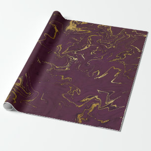 Papier Cadeau Pourpre profond de prune de marbre d'or de la