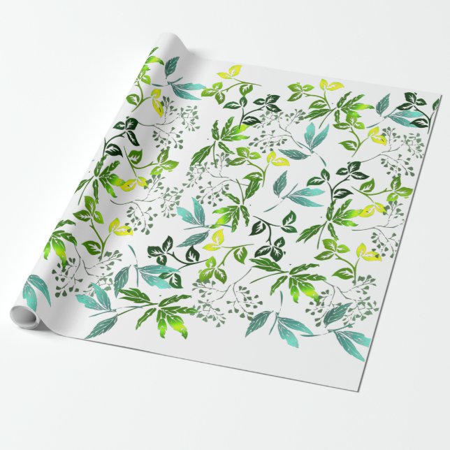 Papier Cadeau Pousses botaniques vertes (Déroulé)