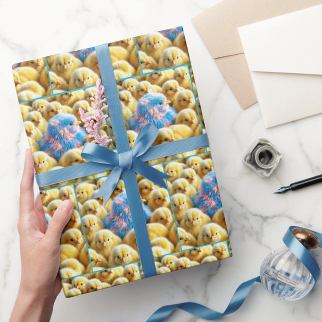 Papier Cadeau Poussette Pâques Plaid Avec Poussins Jaunes (Cadeaux)