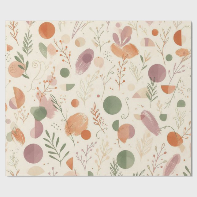 Papier Cadeau Poussière de Terracotta Brûlée Sage Boho Ligne de  (Plat)