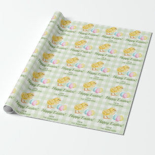 Papier Cadeau Poussin et œufs pastel Joyeuses Pâques Gingham ver