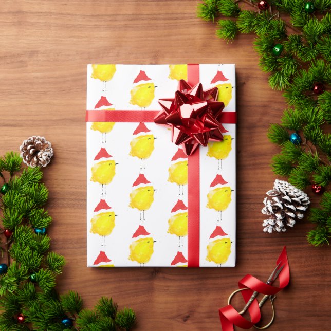 Papier Cadeau Poussin jaune aquarelle élégant (Cadeau de vacances)