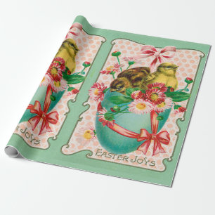 Papier Cadeau Poussins vintages avec Oeufs de Pâques Salutation 
