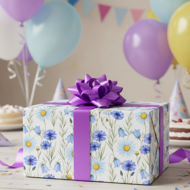 Papier Cadeau Prairie de fleurs sauvages bleues (Créateur téléchargé)