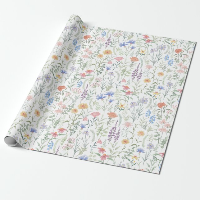 Papier Cadeau Prairie de fleurs sauvages féminine Coquette (Déroulé)