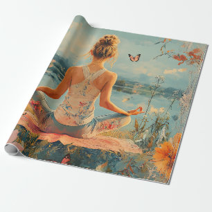 Papier Cadeau Prairie du Coucher de Soleil Méditation avec Papil