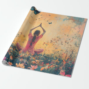 Papier Cadeau Prairie du Coucher de Soleil Méditation avec Papil
