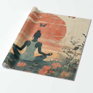 Papier Cadeau Prairie du Coucher de Soleil Méditation avec Papil