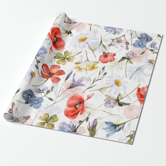 Papier Cadeau Pré fleur sauvage Avec Poppies (Déroulé)
