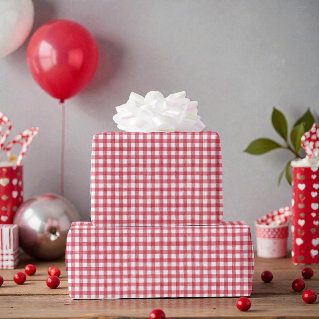 Papier Cadeau Premier anniversaire cerise gingham rouge de bébé (Créateur téléchargé)